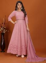 Premimum Faux Baby Pink Party Wear Heavy Embroidery Work Readymade Gown With Dupatta